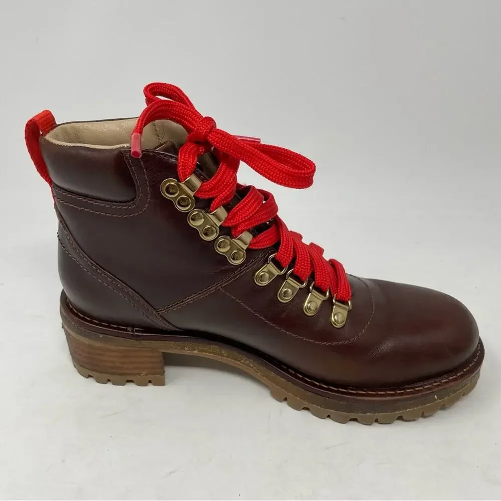 Tory Burch Brown Leather Gunton Hiking Lace Up Boots 6